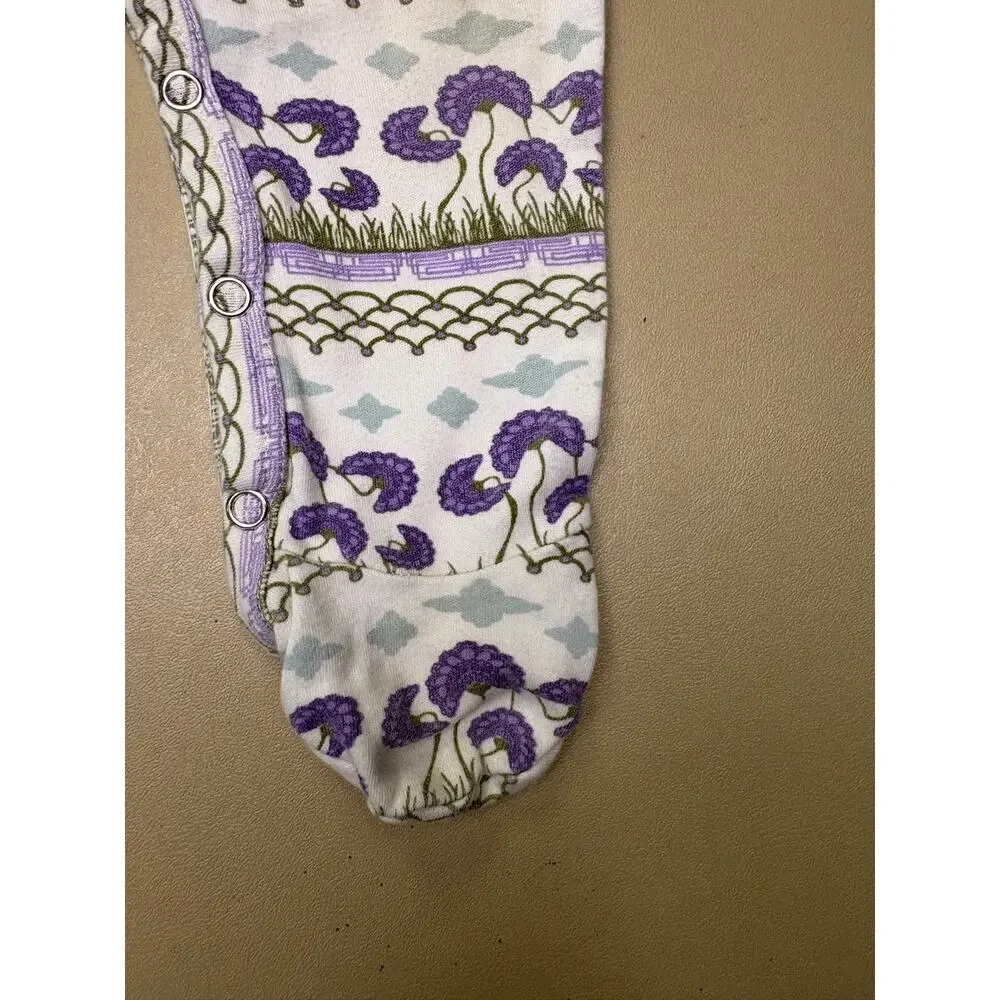 Baby Footed Sleeper Kate Quinn 6-9M Purple Floral Organic Cotton Romper EUC